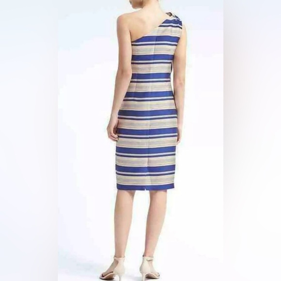 Banana Republic | New One Shoulder striped sheath dress w/Bow Women’s size 8 - Picture 2 of 11